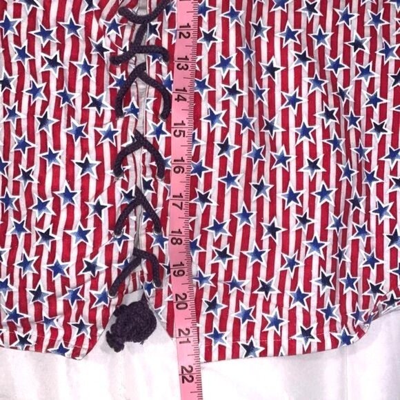 Set Of 2 Patriotic Flag Lace-Up Vests With Red White & Blue Patterns - Picture 8 of 9